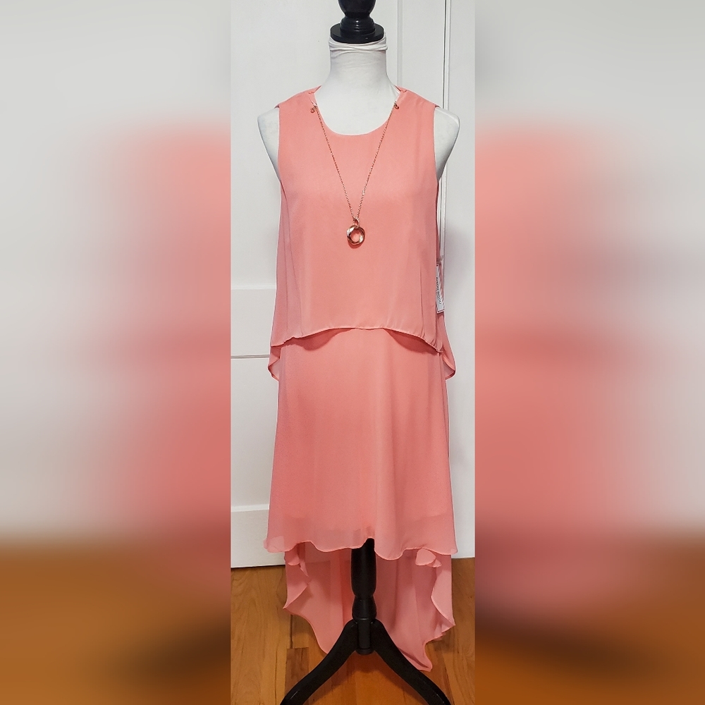 NWT Bisou Bisou Michele Bohbot Peach/Coral Sleeveless High Rise Dress Size 10